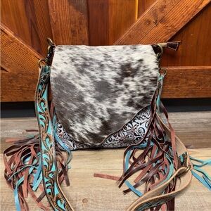 Myra Bag Cobal Blue Western Leather concealed carry fringe Purse  🤠👜